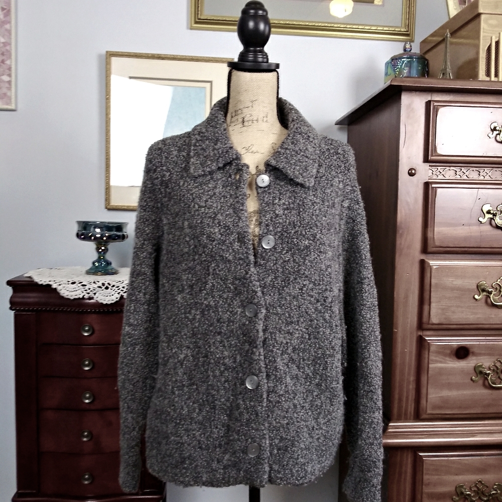 Talbot's Gray Boucle Cardigan Sweater